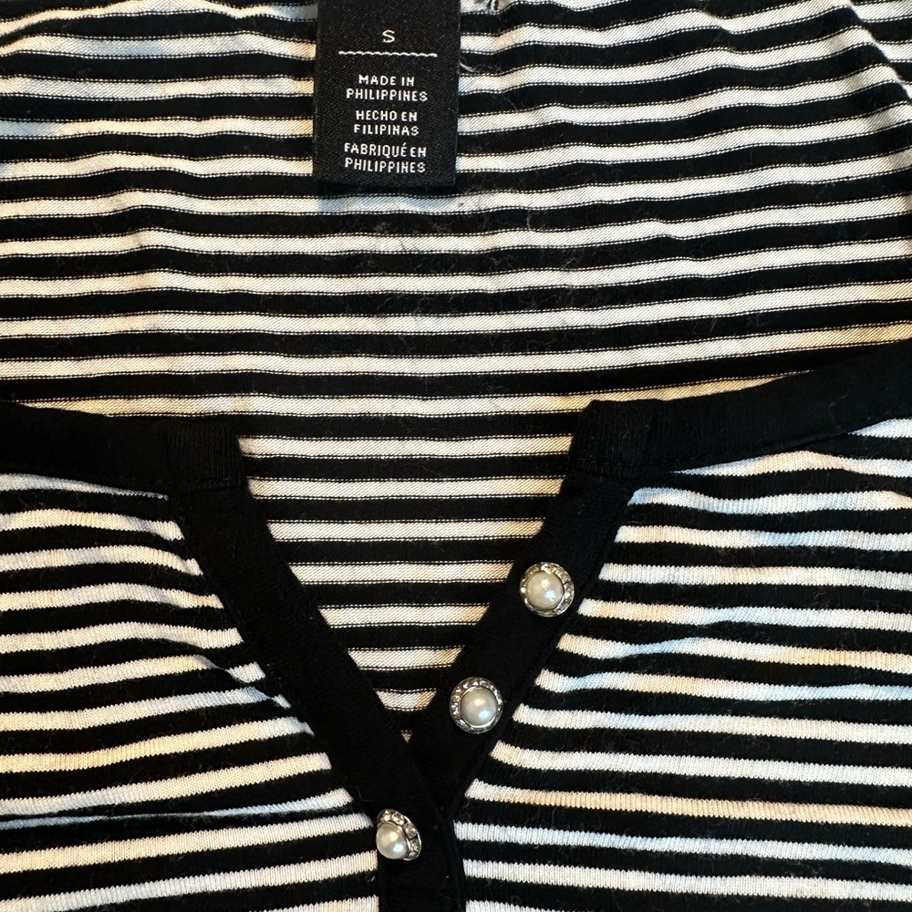 Clearance White House Black Market Black and White Striped Fitted Ruched Blouse - Picture 3 of 9